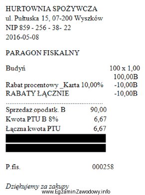 Korzystając z danych znajdujących się na paragonie fiskalnym, 