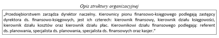 Z zamieszczonego opisu struktury organizacyjnej wynika, że referent ds. 