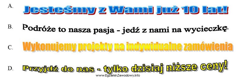 Który z podanych fragmentów reklam prasowych wskazuje na 