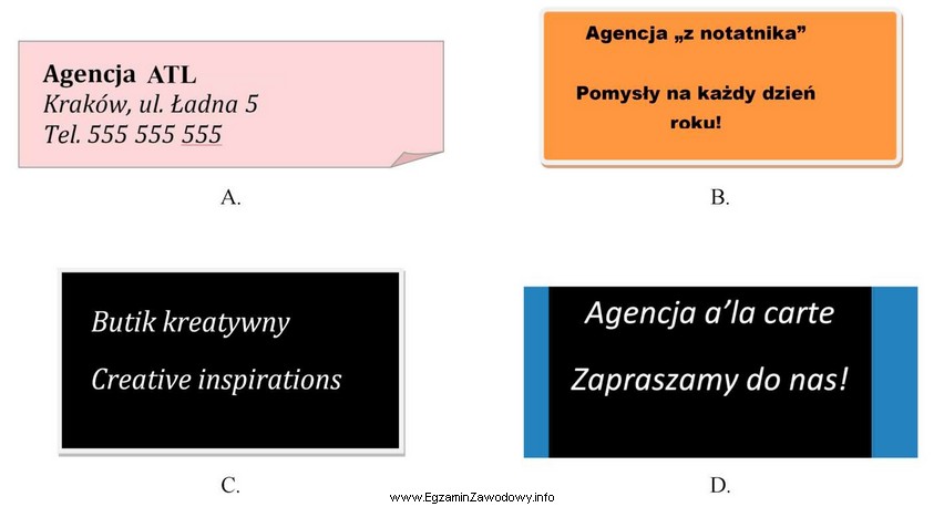 Na podstawie załączonych fragmentów wizytówek agencji 