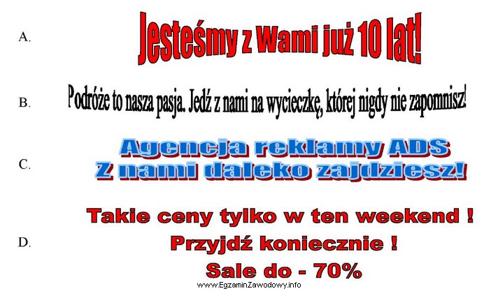 Który z załączonych fragmentów reklam prasowych 