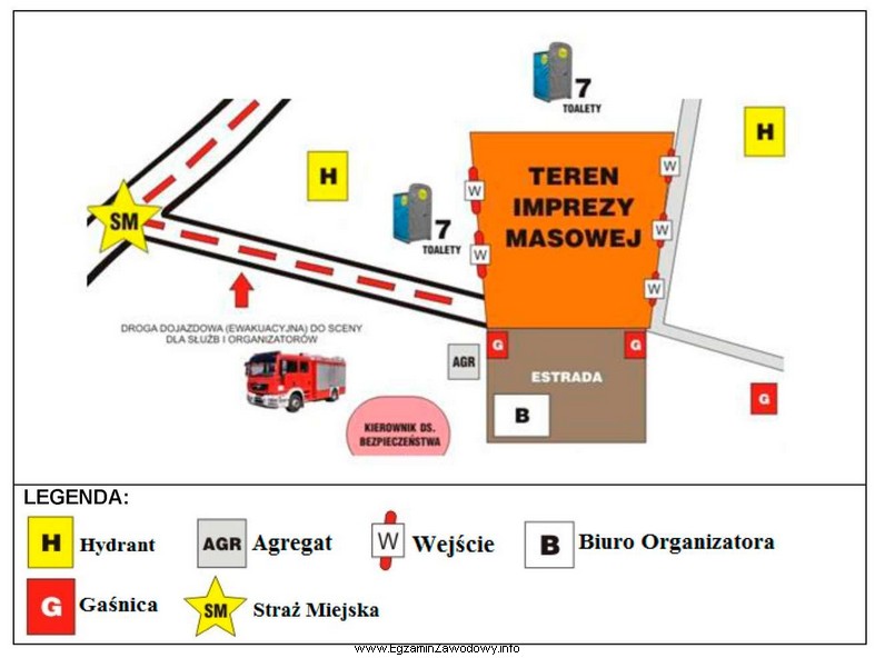 Na graficznym planie terenu, na którym przeprowadzono imprezę masową, 