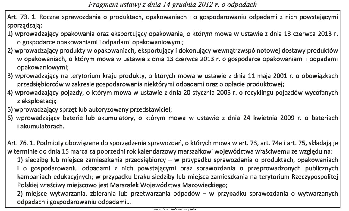 Na podstawie zamieszczonego fragmentu ustawy o odpadach określ, do 