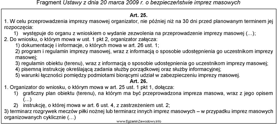 Zgodnie z Ustawą o bezpieczeństwie imprez masowych do wniosku 