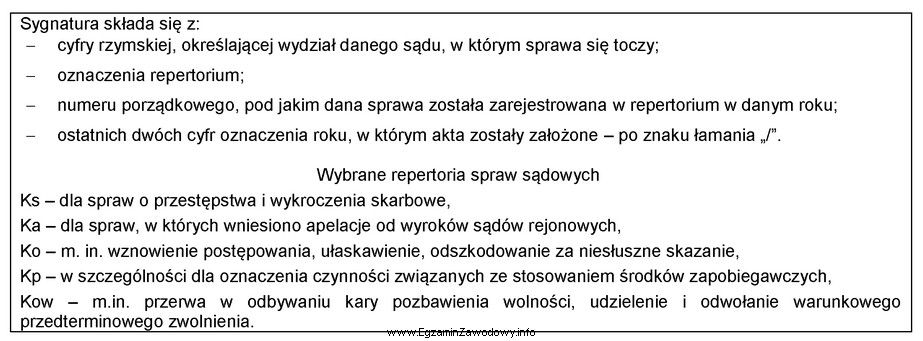 Na podstawie danych z tabeli, określ, co oznacza sygnatura 