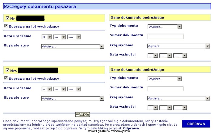 Podczas odprawy internetowej pasażer po wprowadzeniu danych z dokumentu 