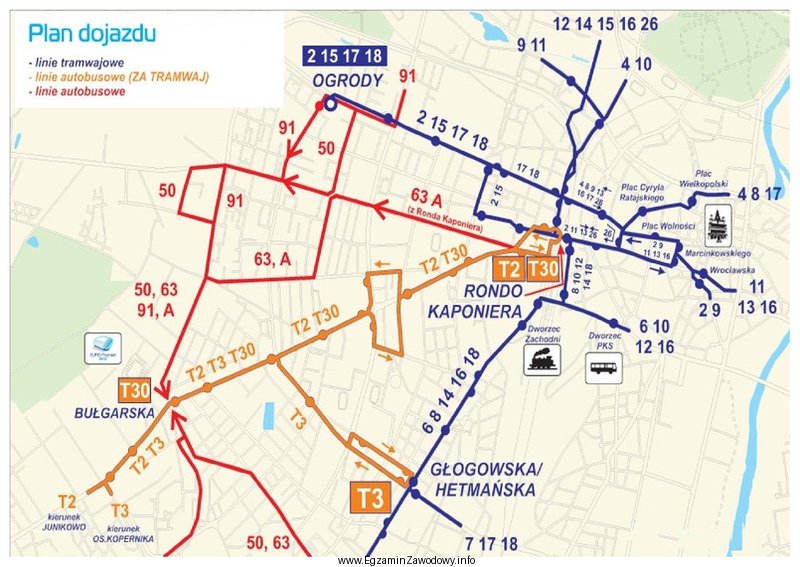 Z przedstawionego planu dojazdu wynika, że z Ronda Kaponiera 