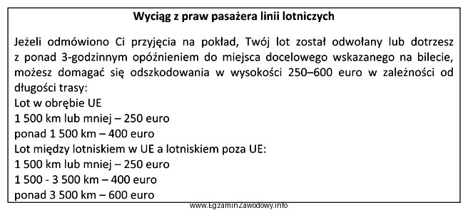 Na podstawie zamieszczonego wyciągu z praw pasażera linii 