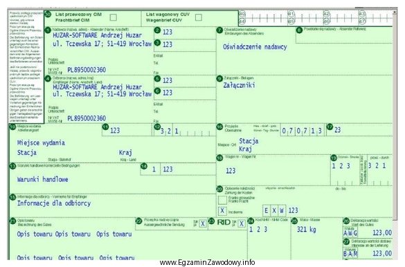 Na rysunku przedstawiono fragment listu przewozowego
