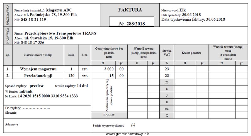 Oblicz, na jaką kwotę brutto była wystawiona faktura za 