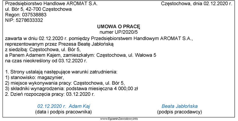 Którego elementu brakuje w umowie o pracę, aby speł