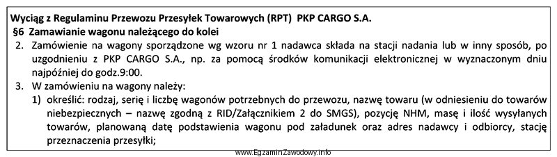 Na oparciu o wyciąg z Regulaminu Przewozu Przesyłek 