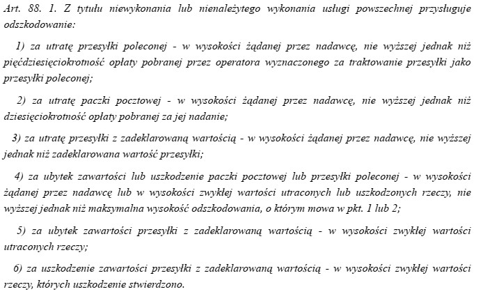 Na podstawie fragmentu Ustawy Prawo pocztowe określ, w jakiej 