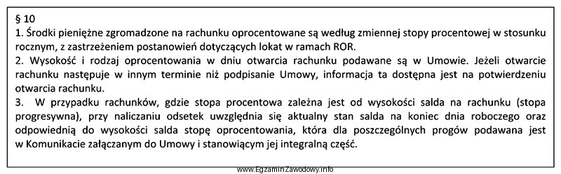 Wysokość oprocentowania środków na rachunku, zgodnie z 