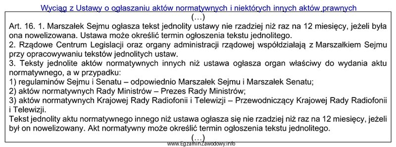 Zgodnie z zamieszczonym przepisem, tekst jednolity rozporządzenia wydanego przez 