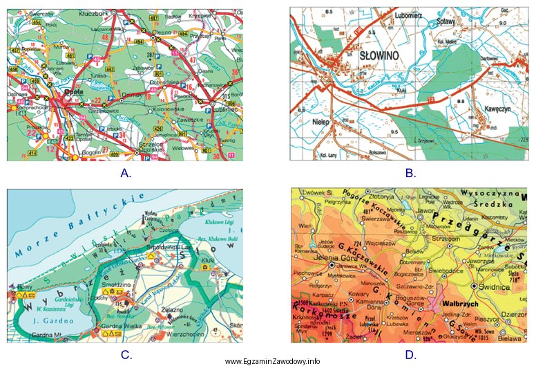 Który z przedstawionych wycinków map przedstawia fragment mapy 