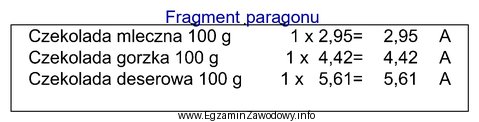 Ile wyniesie wartość transakcji na podstawie fragmentu paragonu?