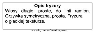 Fryzura zaprojektowana zgodnie z przedstawionym opisem przyjmuje geometryczną formę