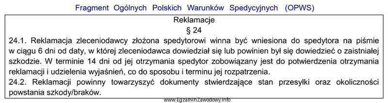 Przedsiębiorstwo MIG zleciło spedytorowi zorganizowanie przewozu ładunku. 