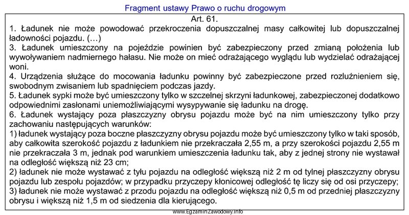 Zgodnie z przedstawionym fragmentem ustawy, ładunek wystający poza 