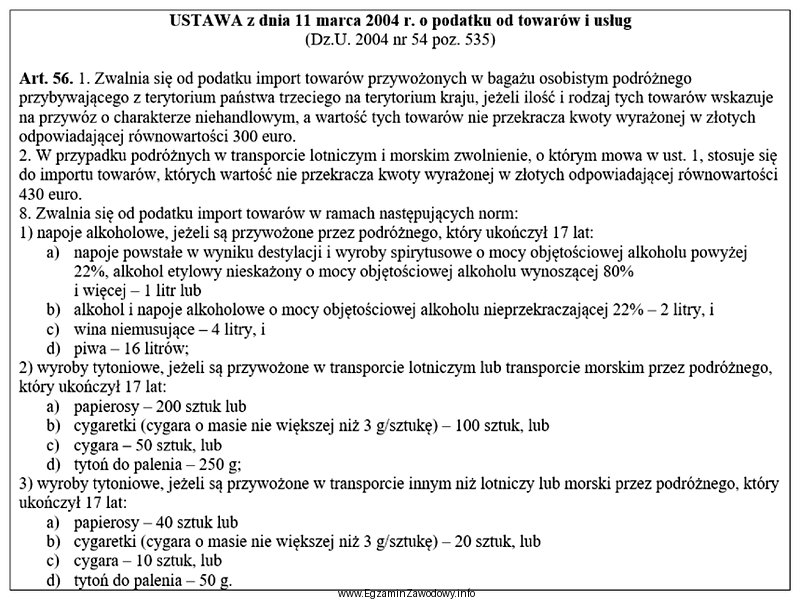 Zgodnie z art. 56 Ustawy z dnia 11 marca 2004 r. o podatku 