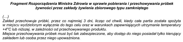 Który sposób przechowywania próbek żywności 