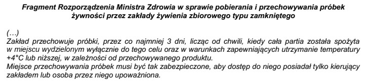 Który sposób przechowywania próbek żywności 