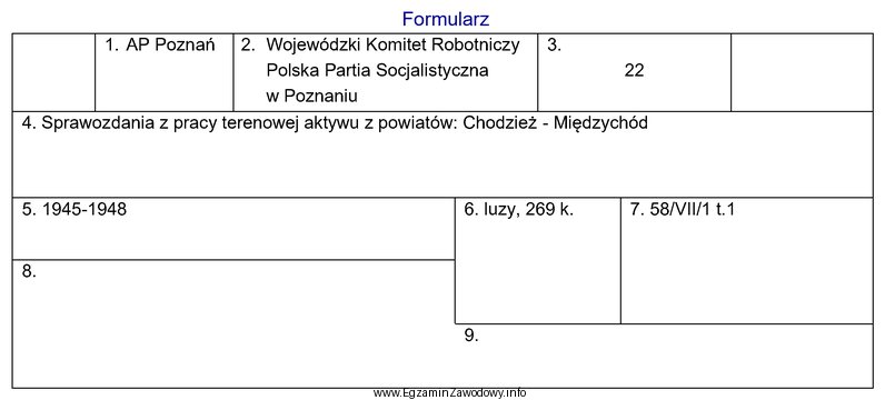 Zamieszczony formularz to przykład karty inwentarzowej dla dokumentacji