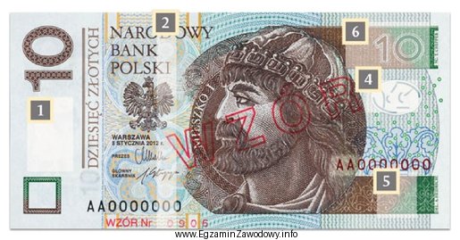 Którą cyfrą oznaczone jest zabezpieczenie banknotu w postaci wzbogaconego 