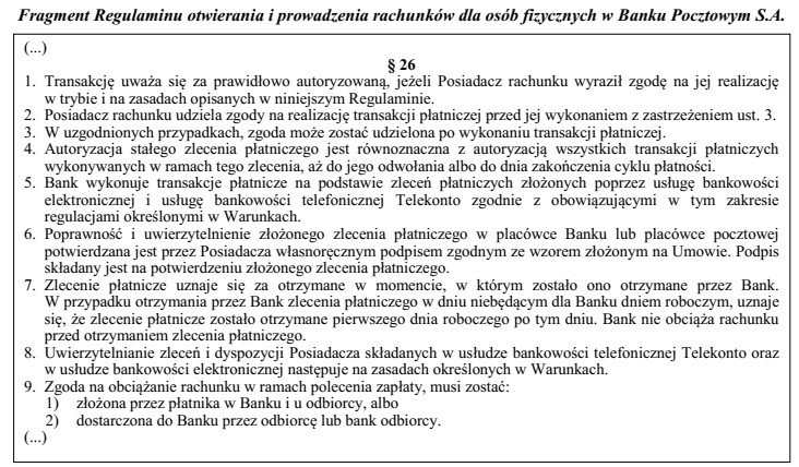 Na podstawie zapisów Regulaminu otwierania i prowadzenia rachunków 