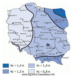 Na podstawie mapy stref przemarzania gruntu określ, na jakiej 