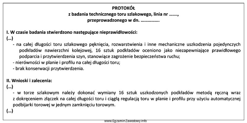 Na podstawie fragmentu zapisów w protokole z badania technicznego 