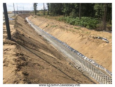 Na rysunku przedstawiono budowę rowu odwadniającego