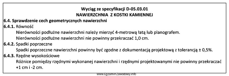 Nawierzchnia drogi ma 5-procentowe dwustronne pochylenie poprzeczne. Pochylenia poprzeczne nie 