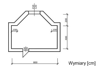 Szerokość otworu drzwiowego w pomieszczeniu, którego rzut poziomy 