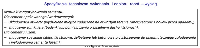 Zgodnie ze specyfikacją cement workowany powinien być magazynowany