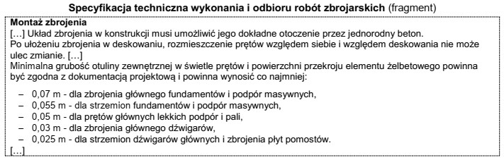 Na podstawie fragmentu specyfikacji określ, ile wynosi minimalna gruboś