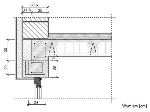 Na podstawie przekroju poprzecznego połączenia ściany zewnę