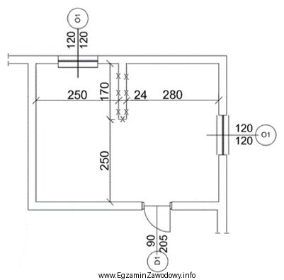 Na rysunku przedstawiono rzut pomieszczenia, w którym zaplanowano wyburzenie 
