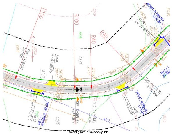 Z zamieszczonego fragmentu planu sytuacyjnego drogi wynika, że poziomy 
