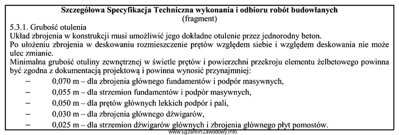 Na podstawie zamieszczonego fragmentu specyfikacji technicznej określ, ile wynosi 