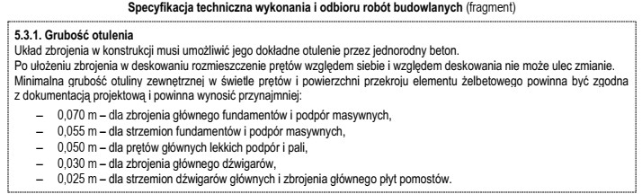 Na podstawie zamieszczonego fragmentu specyfikacji technicznej określ, ile wynosi 