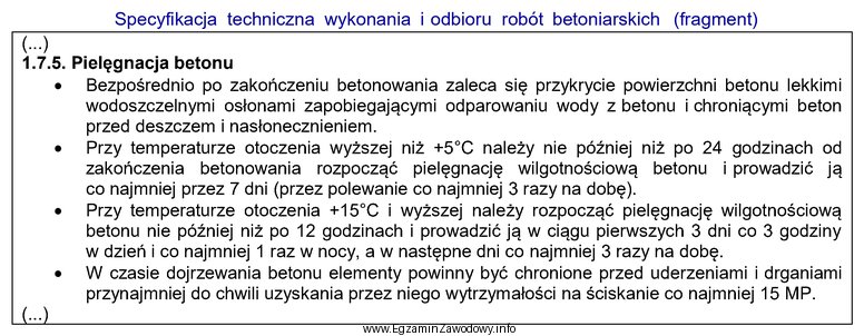 Na podstawie fragmentu specyfikacji określ, po jakim czasie od 