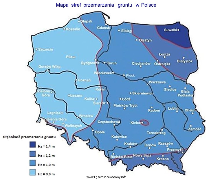 Na podstawie zamieszczonej mapy określ, który poziom posadowienia 