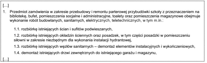 Przedstawiony fragment specyfikacji istotnych warunków zamówienia, to opis