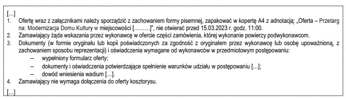 Przedstawiony fragment Specyfikacji Warunków Zamówienia, to opis