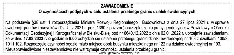 Nieprzekraczalna data doręczenia właścicielom działek przedstawionego 