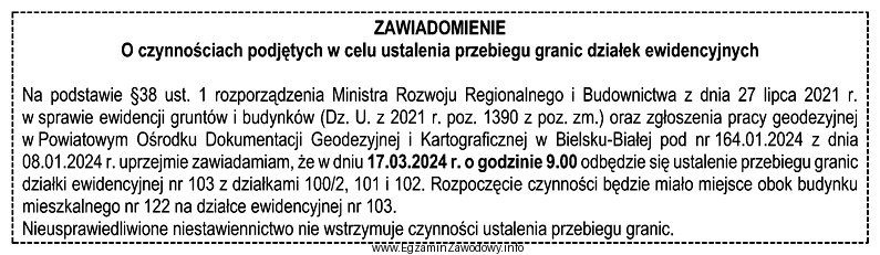 Nieprzekraczalna data doręczenia właścicielom działek przedstawionego 