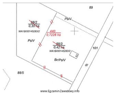 Na rysunku przedstawiono fragment mapy z projektem