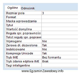 W programie MS Access we właściwościach pola 